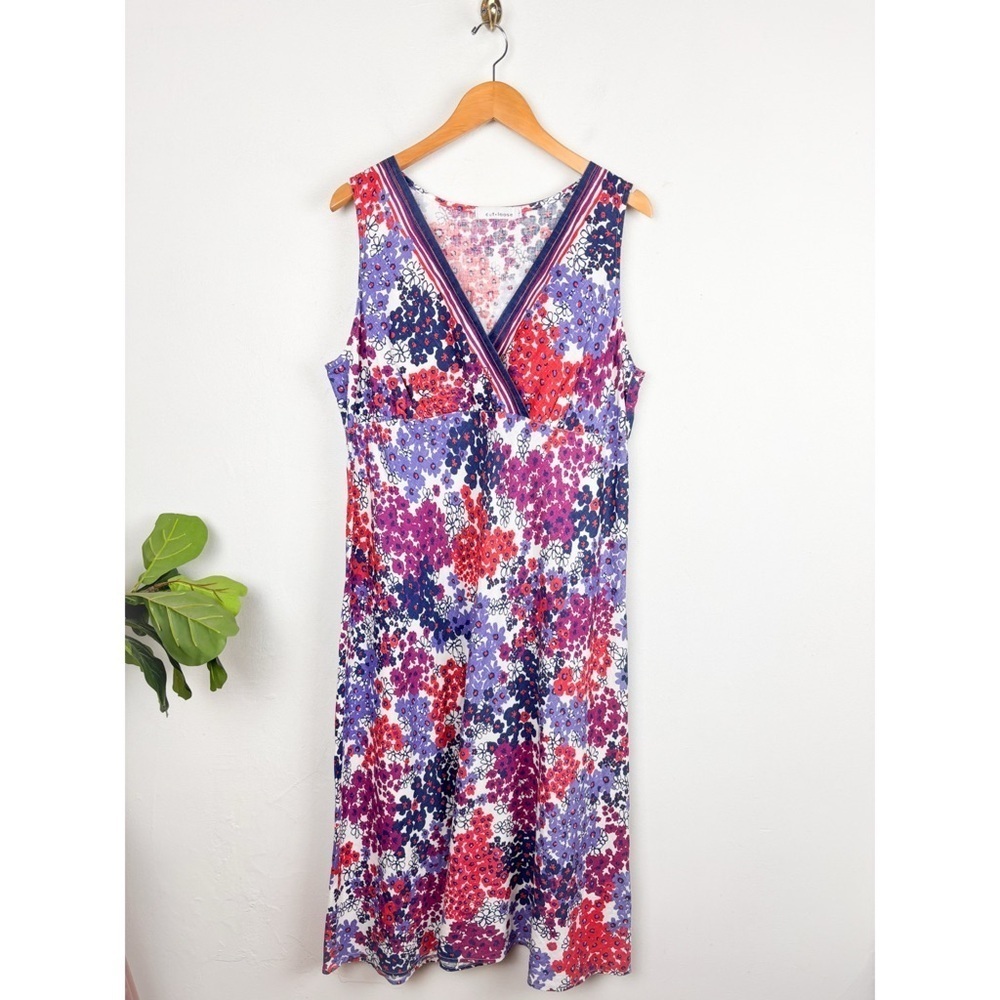 Cut Loose 100% Linen Floral V-Neck Sleeveless Midi Dress Sz L